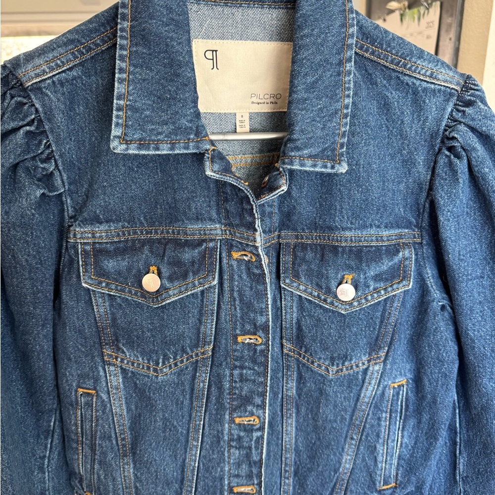 Pilcro Blue Denim Jacket w/ Puff Shoulder